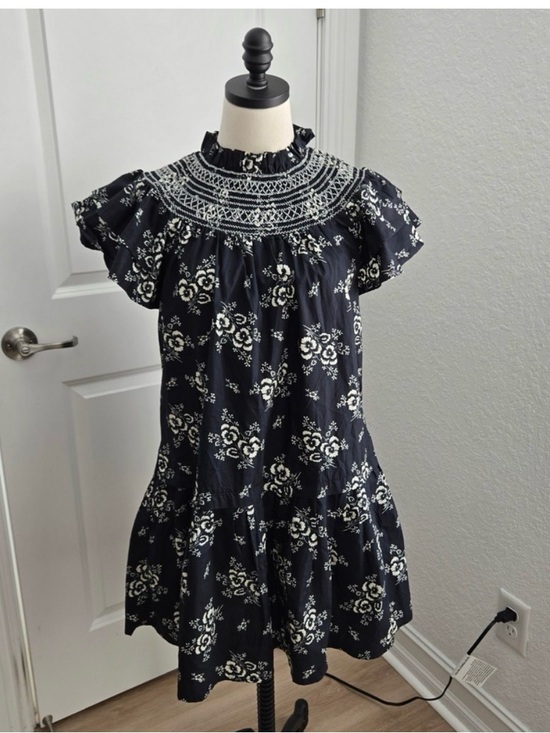 Sea New York Dresses & Skirts - Sea New York XS Black White Floral Smocked Embroidered Tiered Mini Dress